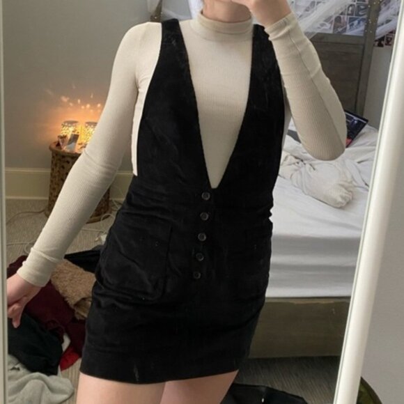 Free People Black Corduroy Old School Love Mini Dress Size 10 - Picture 11 of 11